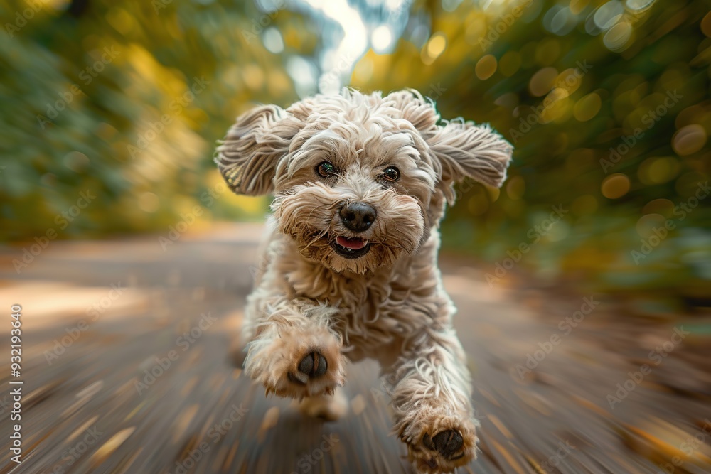 Photo of beautiful dog in motion running in the park Photo of beautiful dog in motion running in the park