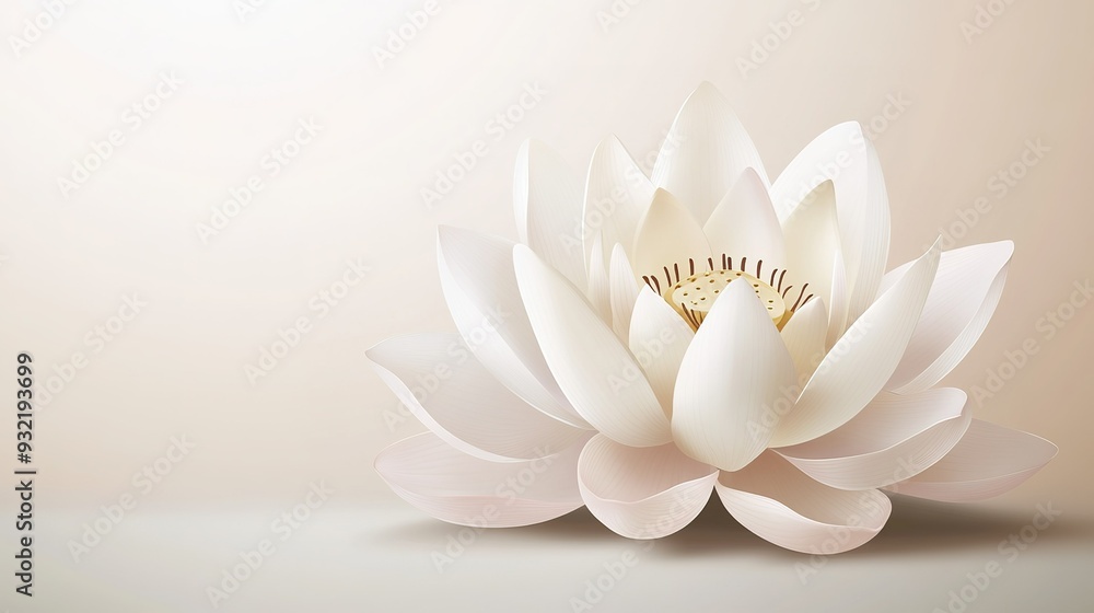Fototapeta premium White lotus flower blooming against a soft, neutral background