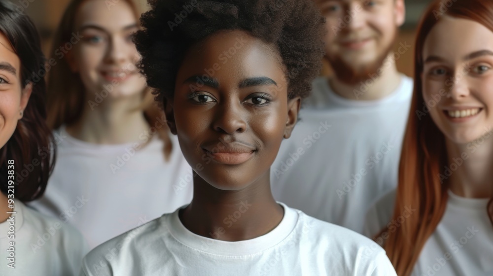 Diverse Group of Young Adults in Casual White T-Shirts Smiling Together - Community and Inclusivity Concept. Generative ai Diverse Group of Young Adults in Casual White T-Shirts Smiling Together - Community and Inclusivity Concept. Generative ai