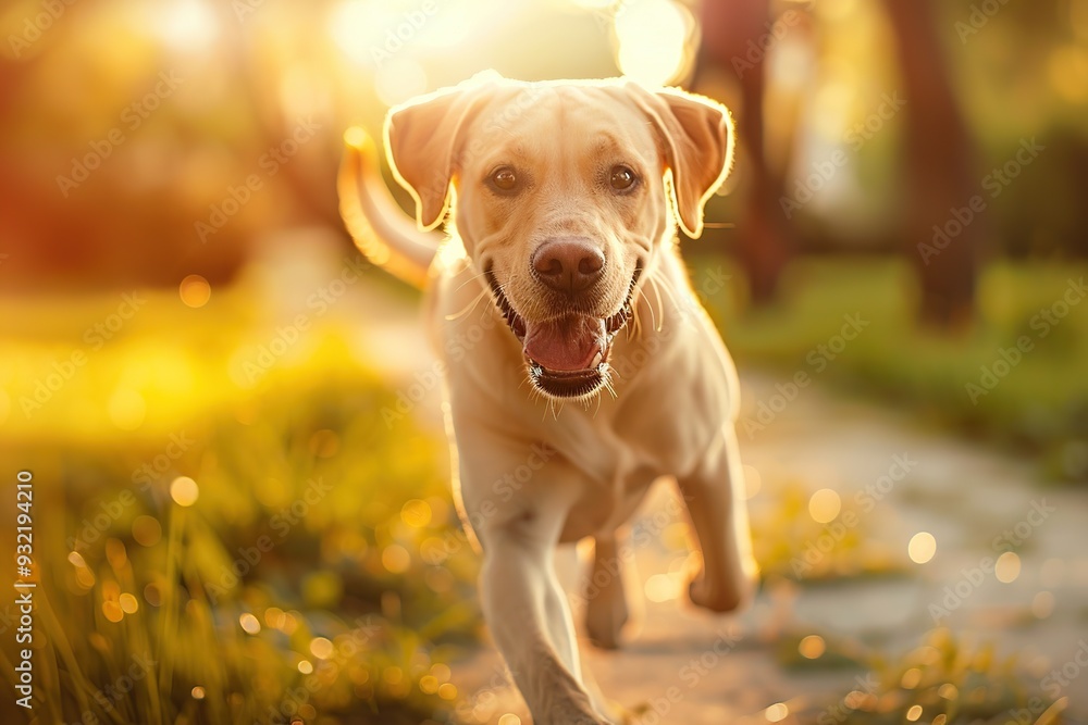 Photo of beautiful labrador dog in motion running in the park Photo of beautiful labrador dog in motion running in the park