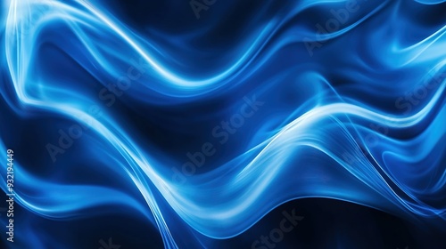Wallpaper Mural Blue glowing waves flow seamlessly across a dark background, creating a mesmerizing visual effect Torontodigital.ca