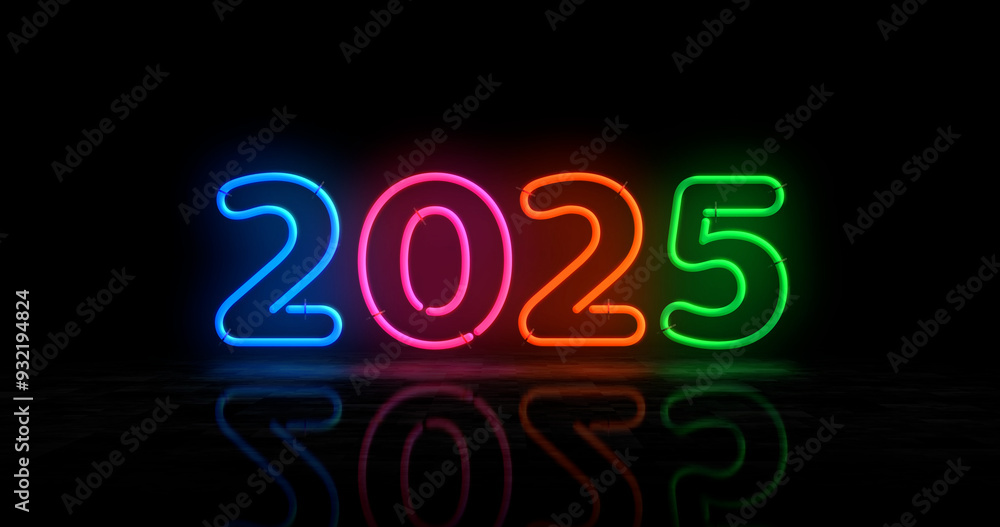 2025 year symbol neon light 3d illustration 2025 year symbol neon light 3d illustration