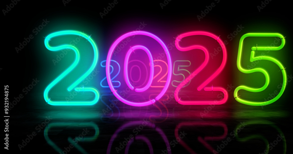 2025 year symbol neon light 3d illustration 2025 year symbol neon light 3d illustration