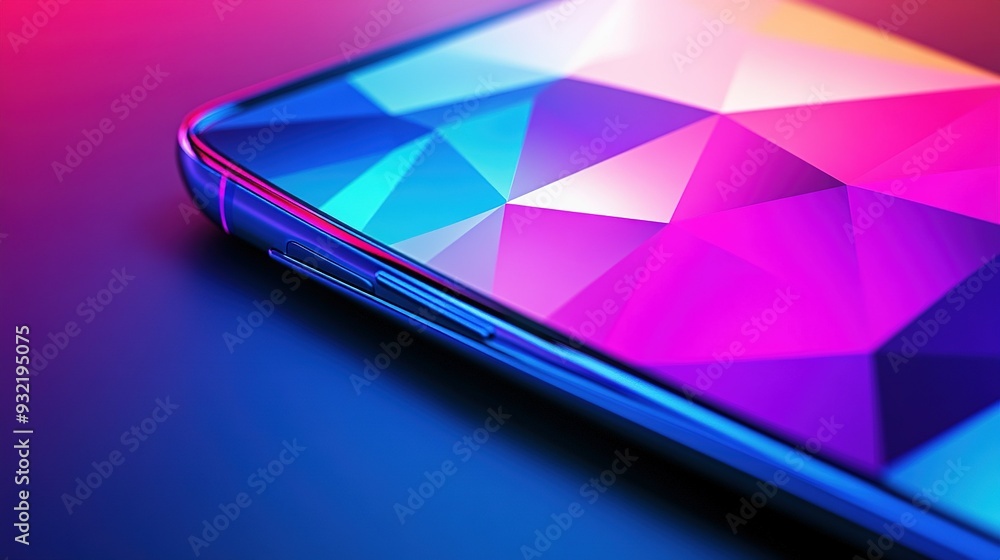 Colorful geometric smartphone display with vibrant hues contrasting against a dark background Colorful geometric smartphone display with vibrant hues contrasting against a dark background