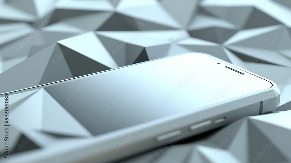 A modern smartphone placed on a textured geometric surface in a minimalist setting A modern smartphone placed on a textured geometric surface in a minimalist setting