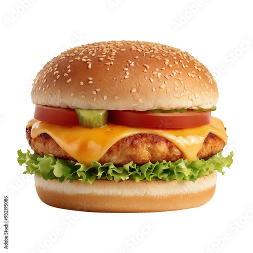 juicy cheese burger sandwich on a transparent background