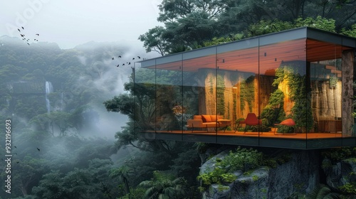Fototapeta Naklejka Na Ścianę i Meble -  Glass House in the Jungle
