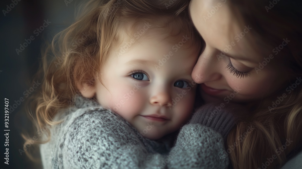 Mother and her little child embrace as healthy loving caring parenting concept Mother and her little child embrace as healthy loving caring parenting concept