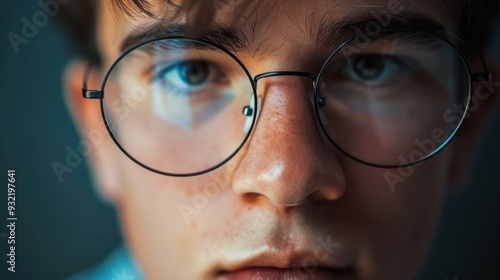 Close-up Portrait of Young Man Wearing Round Glasses