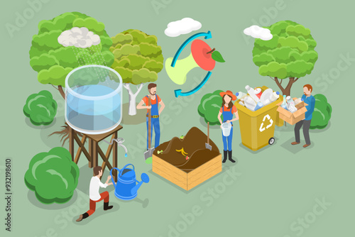 3D Isometric Flat Vector Illustration of Eco Friendly Lifestyle, Green Sustainable Habits