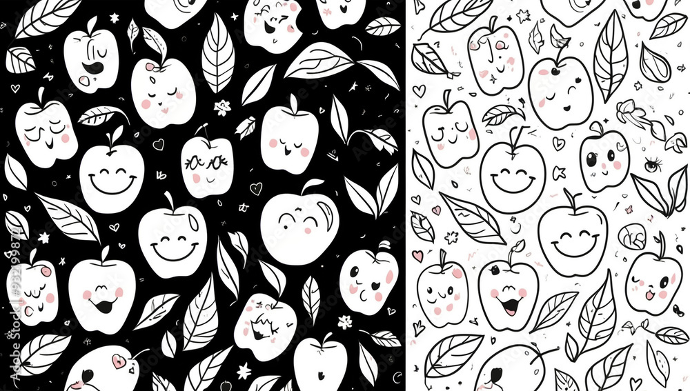 Coloring page, cute apple Coloring page, cute apple
