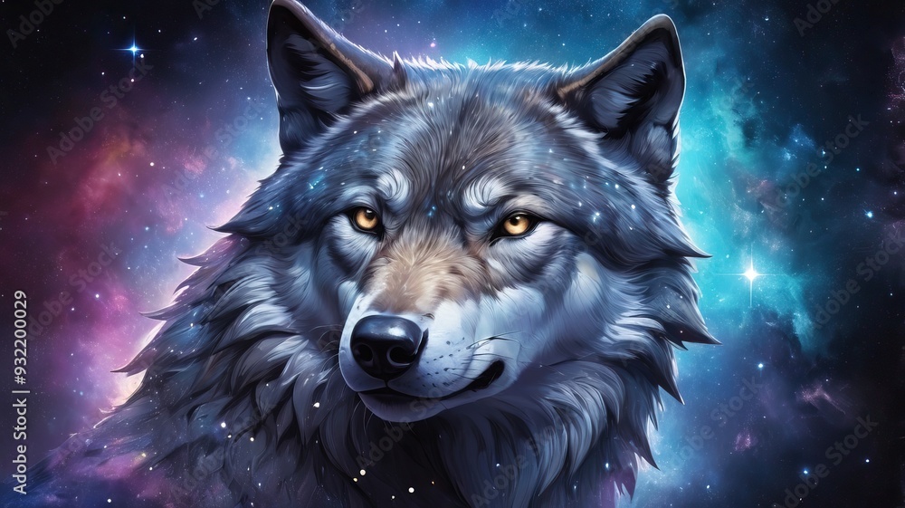 Abstraktes Galaxie Wolf Gemälde Im Weltraum Abstraktes Galaxie Wolf Gemälde Im Weltraum