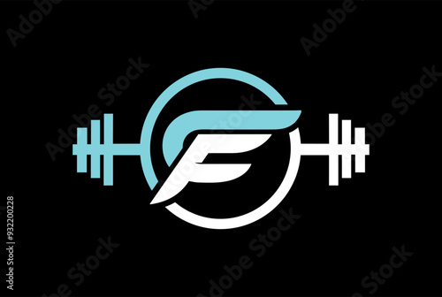 Letter C,F, FC OR CF Logo With barbell. Fitness Gym logo Vector.