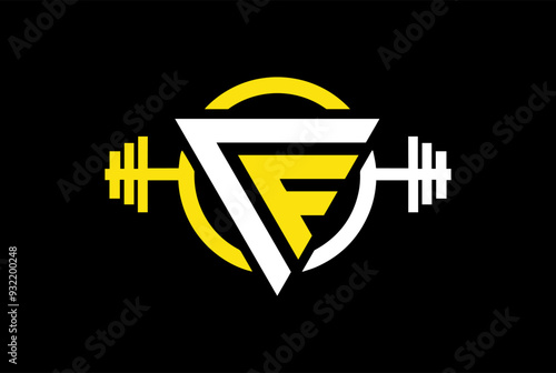 Letter C,F, FC OR CF Logo With barbell. Fitness Gym logo Vector.