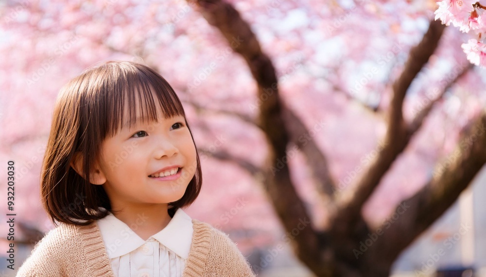 桜と笑顔の幼い少女（Cherry blossoms and a smiling young girl）
