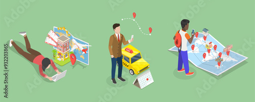 3D Isometric Flat Vector Illustration of Trip Planning, Travel Preparation Tips