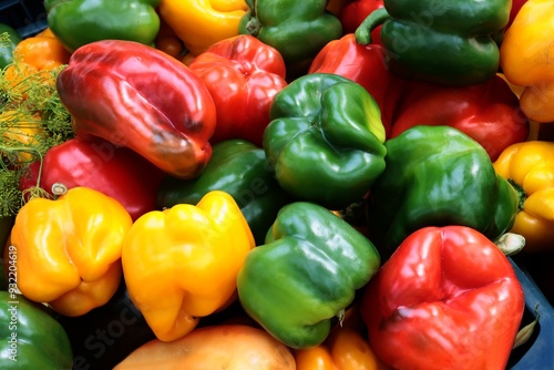 red,green,yellow colorful sweet peppers as tasty vegetable