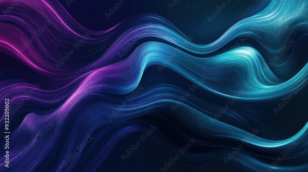 Luminous abstract gradient background with flowing, wave-like patterns on a deep midnight blue canvas Luminous abstract gradient background with flowing, wave-like patterns on a deep midnight blue canvas