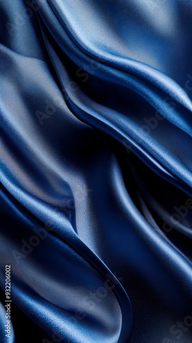 Close-up of dark blue satin fabric