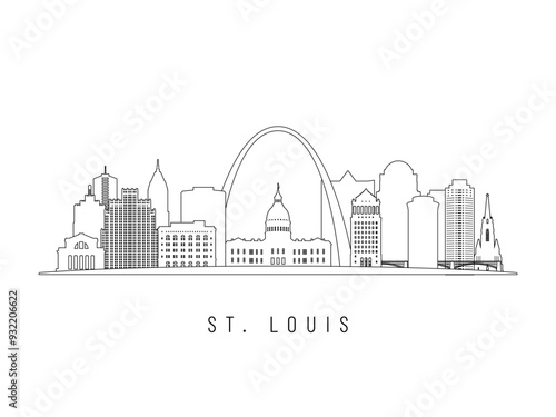 Detailed St.Louis skyline vector illustration. St.Louis buildings in line art style, perfect for modern designs.