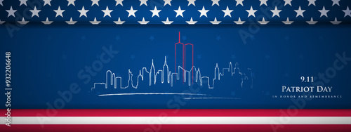 Patriot Day banner with NYC skyline and symbolic Twin Towers