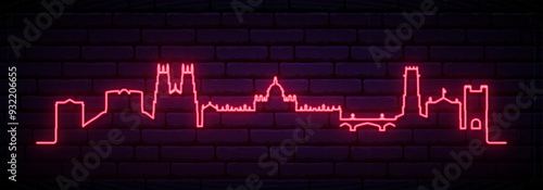Red neon skyline of York. Bright York City long banner. Vector illustration.