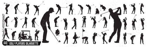 Golf player silhouette, male and female golf player silhouettes.
