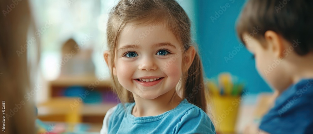 Portrait of a Young Girl Smiling in a Blue Shirt Portrait of a Young Girl Smiling in a Blue Shirt
