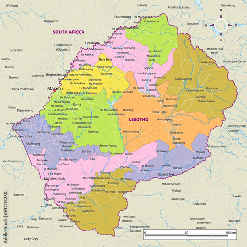 Detailed political map of Lesotho