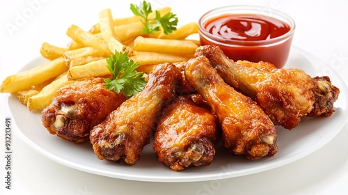 Fried chicken with chili sauce and fries