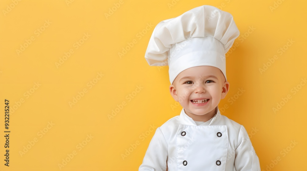 A young boy wearing a chef's hat and apron stands A young boy wearing a chef's hat and apron stands