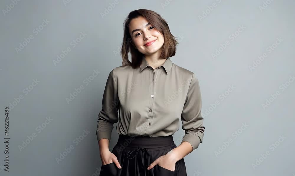 Portrait of a beautiful young girl in a shirt on a gray background Portrait of a beautiful young girl in a shirt on a gray background