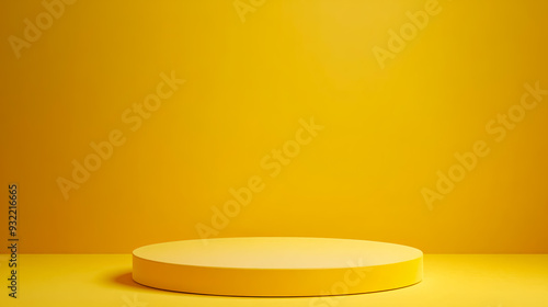 Yellow podium on yellow background. Minimal scene. 3d render. 