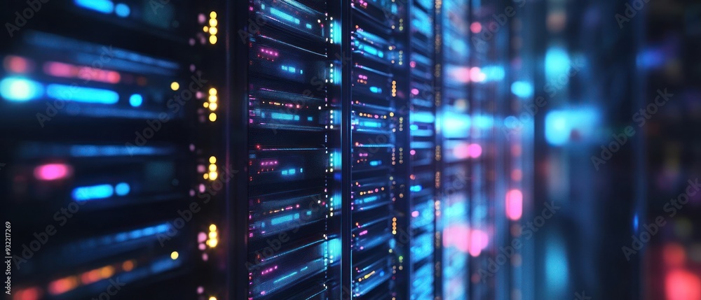 Naklejka premium Glowing Servers in a Data Center