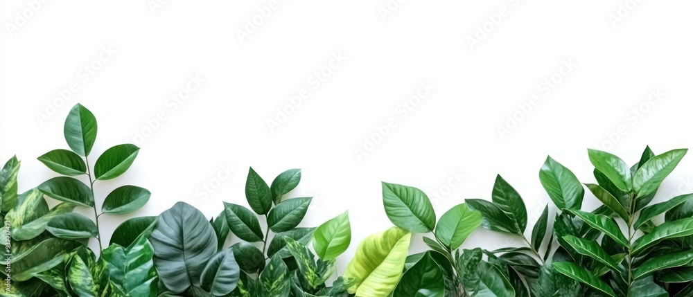 Fototapeta premium Lush Green Leaves Arranged on a White Background