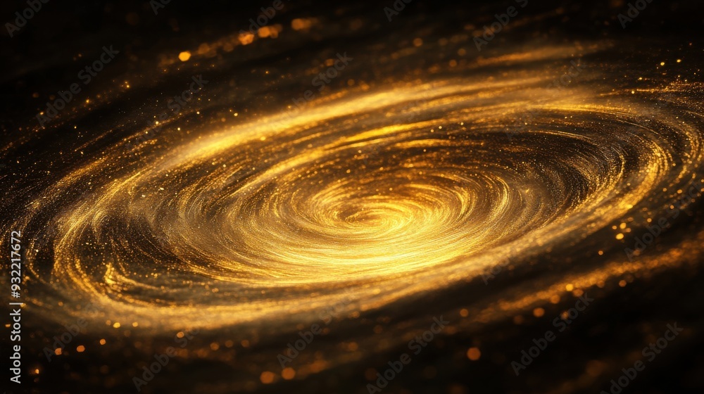 Enchanting digital artwork of a swirling vortex of golden sand floating against a jet-black background Enchanting digital artwork of a swirling vortex of golden sand floating against a jet-black background
