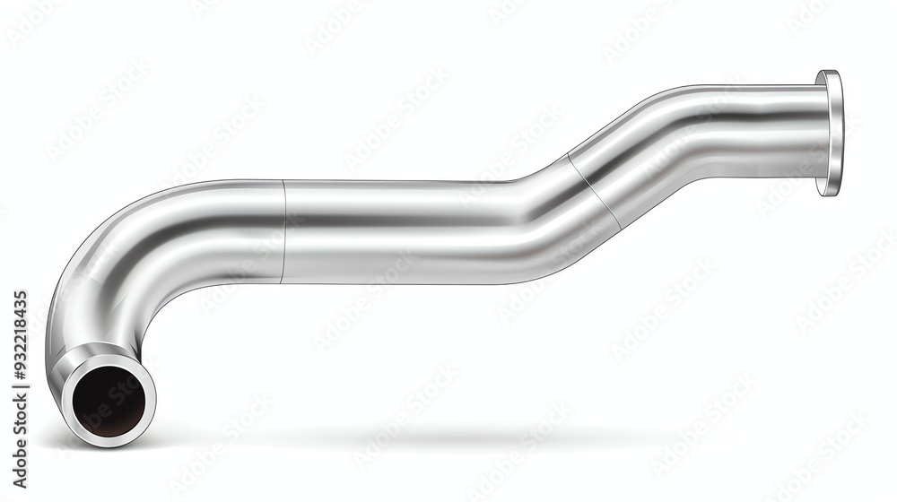 A metal pipe, likely a water pipe. It is a long, shiny silver pipe with two curved ends. A metal pipe, likely a water pipe. It is a long, shiny silver pipe with two curved ends.