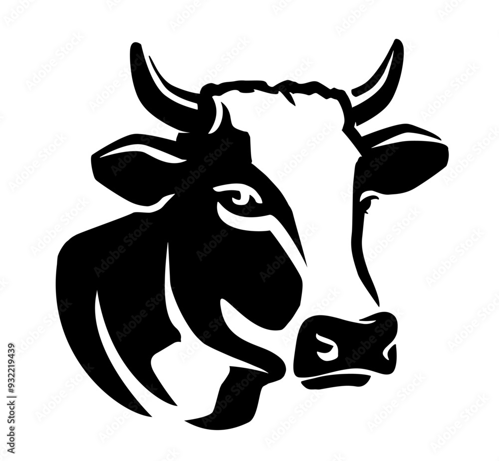 Bull head logo. Cow, farm animal emblem. Drawing simple black and white vector illustration Bull head logo. Cow, farm animal emblem. Drawing simple black and white vector illustration