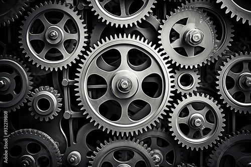 Wallpaper Mural Close-up view of intricate metallic gears interlocking in a complex mechanism Torontodigital.ca