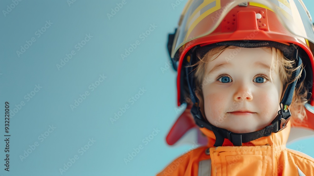 A young child wearing a fireman coat and helmet
A young child wearing a fireman coat and helmet