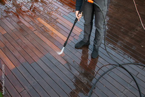 Pressure washing wood deck