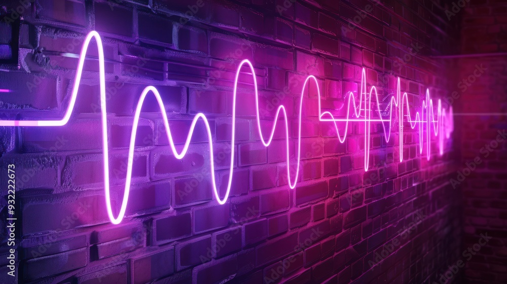 Obraz premium Neon Sign Wave on Brick Wall