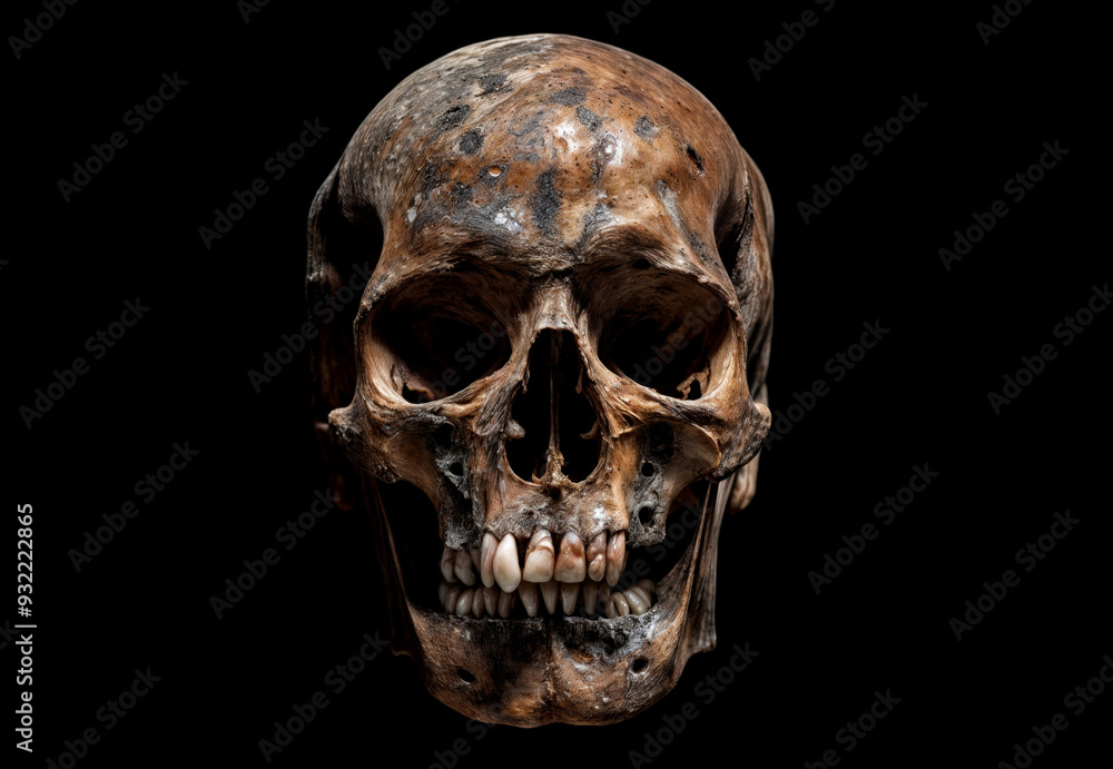 Obraz premium Closeup of a detailed skull on a black background