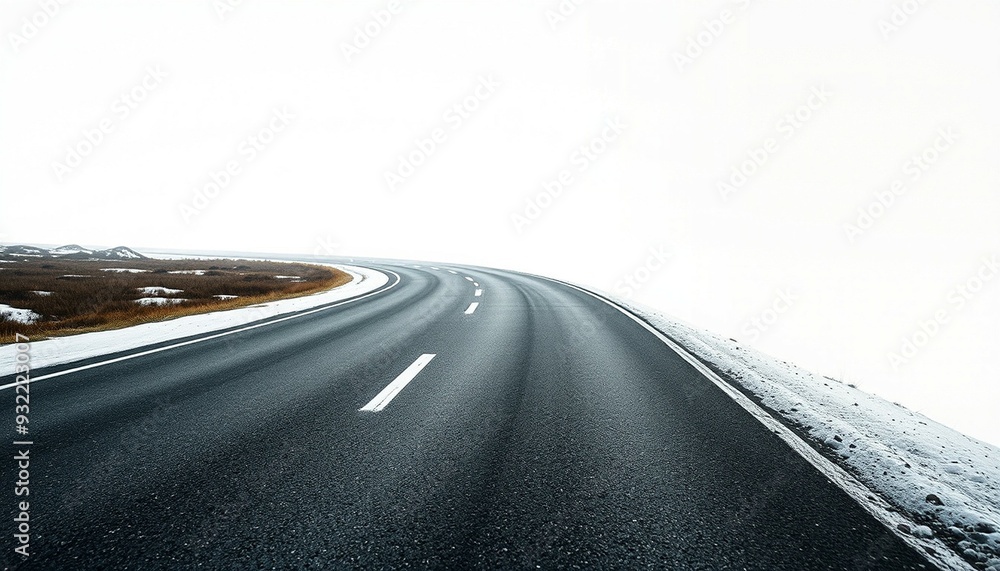 Fototapeta premium Winding Asphalt Road Isolated on White Background