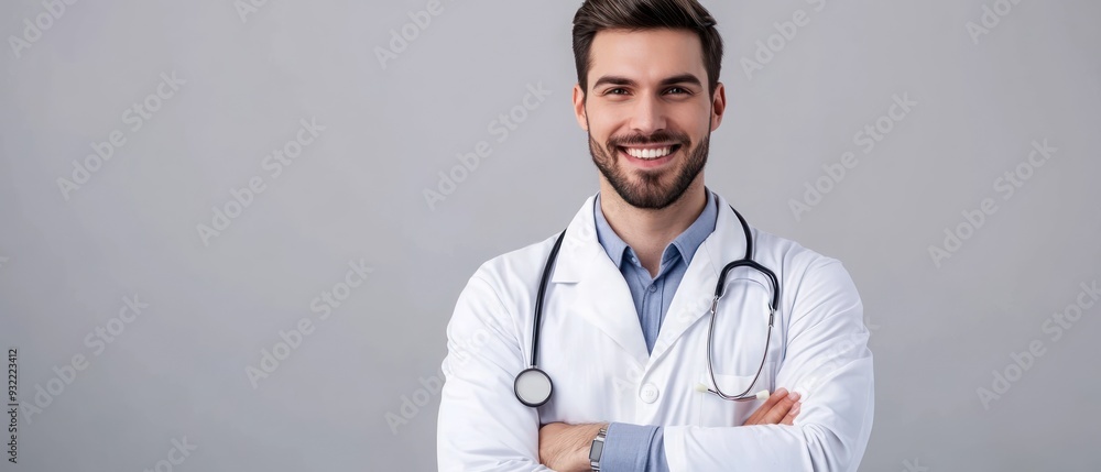 Smiling Male Doctor in White Coat with Stethoscope Smiling Male Doctor in White Coat with Stethoscope