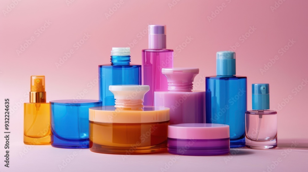 Colorful Bottles On Pink Background Colorful Bottles On Pink Background