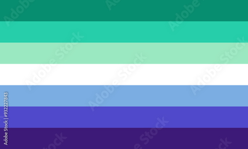 Gay men pride seven stripes flag, Sexual identity pride flag of gay and LGBT symbols, Flag gender with shades of white, green and blue colors