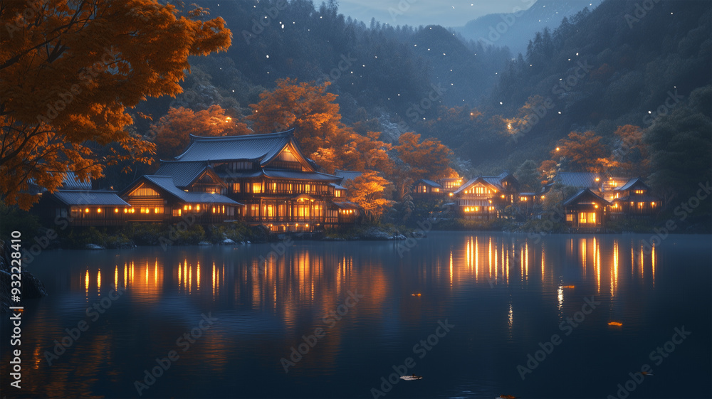 Fototapeta premium 夜の秋景色とライトアップ