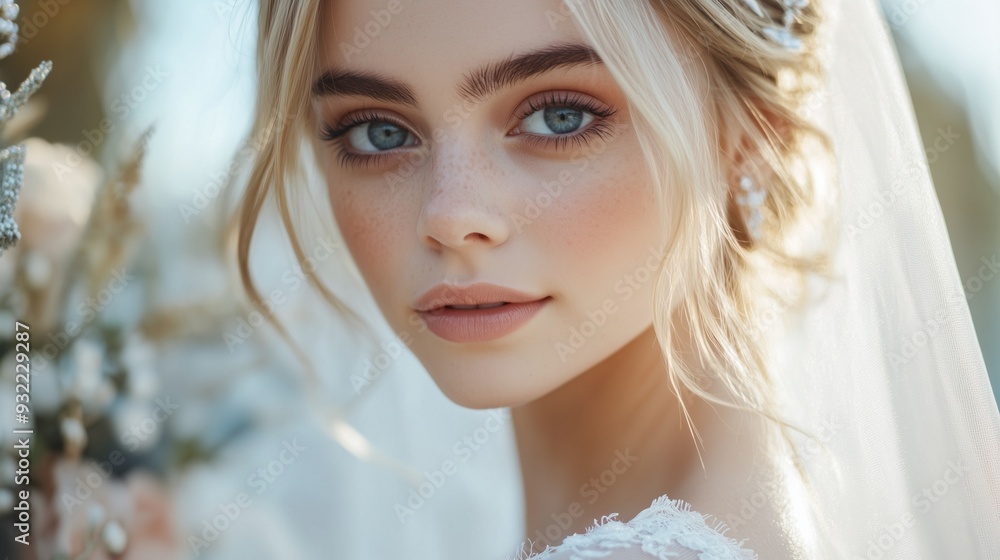 Beautiful young bride in a wedding dress and veil. Wedding makeup. Beautiful young bride in a wedding dress and veil. Wedding makeup.