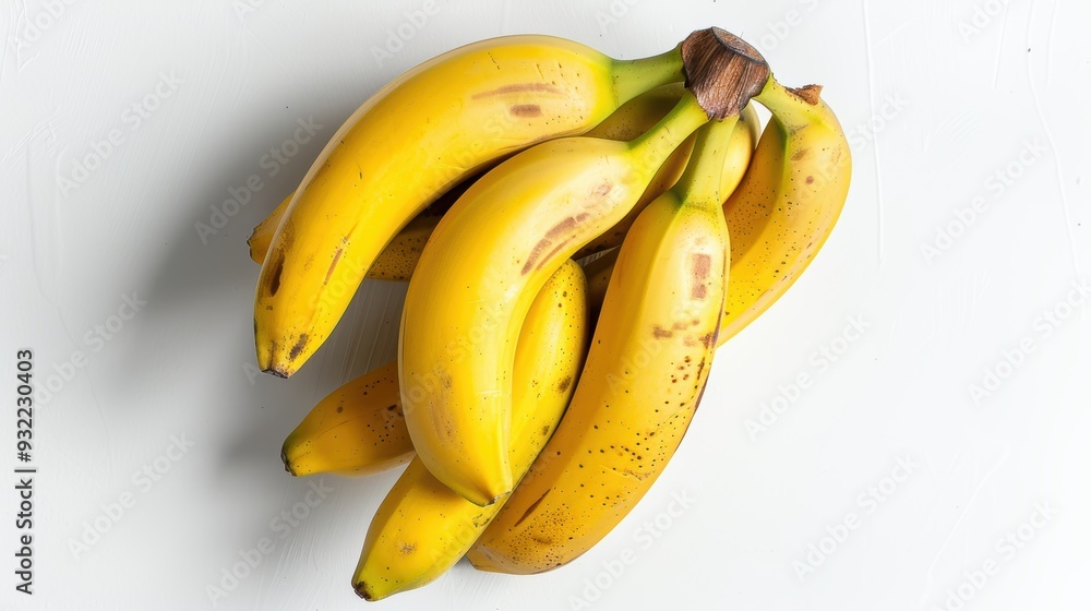 Fresh ripe bananas arranged on white surface, rich in vitamins and potassium, ideal for snacks or breakfast. Top view with copy space for design projects Fresh ripe bananas arranged on white surface, rich in vitamins and potassium, ideal for snacks or breakfast. Top view with copy space for design projects